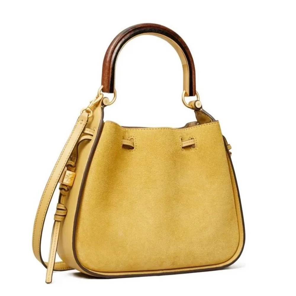 💛 NEW Tory Burch Miller Suede Cinch Bag in Beeswax